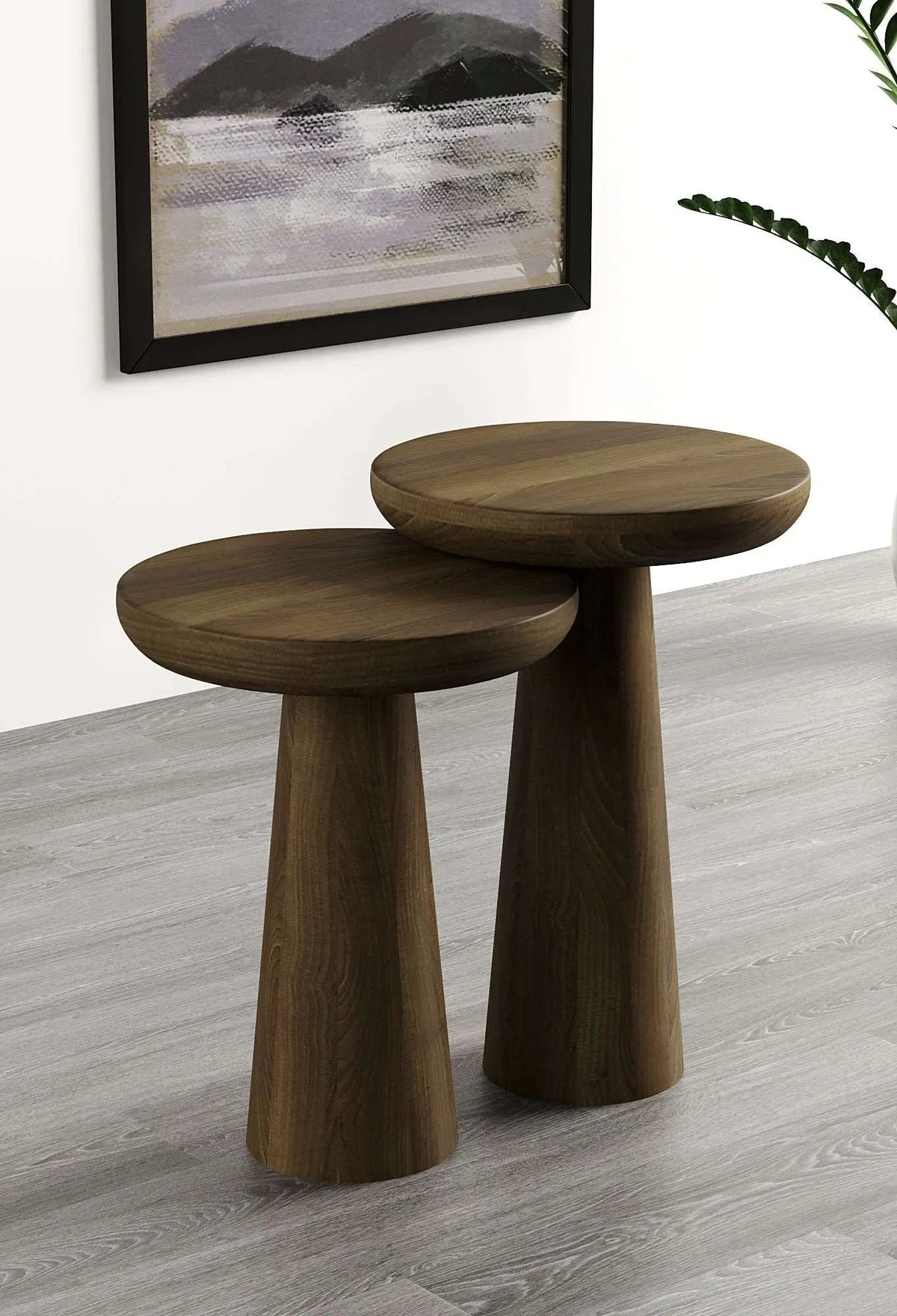 Vera Dark Walnut Mushroom Round Nested & Side Table  Medium + Large (2pcs)  