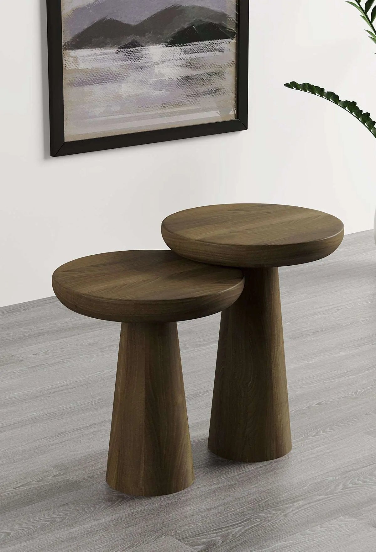 Vera Dark Walnut Mushroom Round Nested & Side Table  Small + Medium (2pcs)  