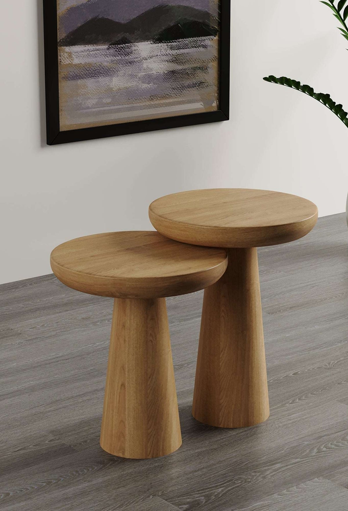 Vera Natural Mushroom Round Nested & Side Table  Small + Medium (2pcs)  