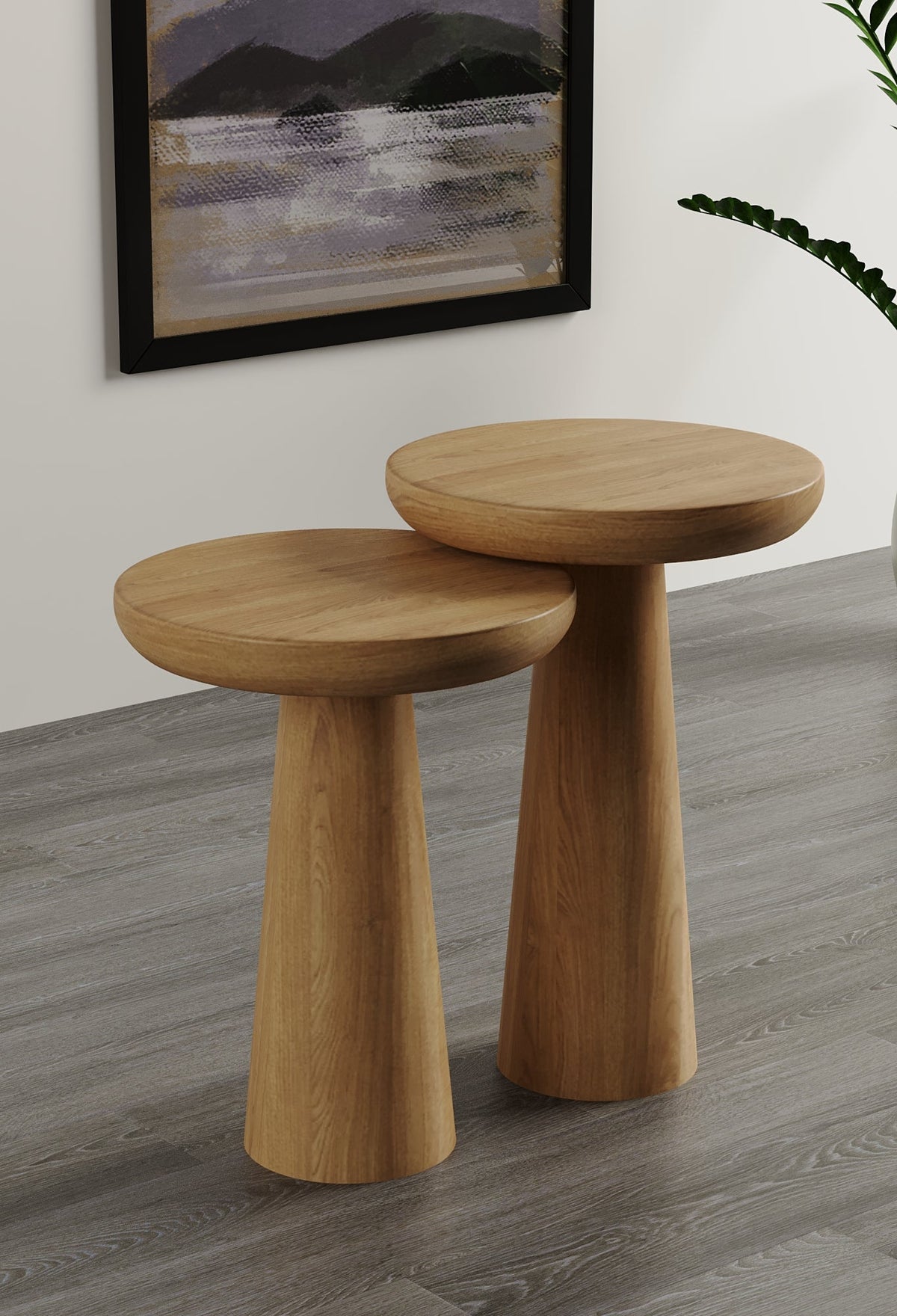 Vera Natural Mushroom Round Nested & Side Table  Medium + Large (2pcs)  