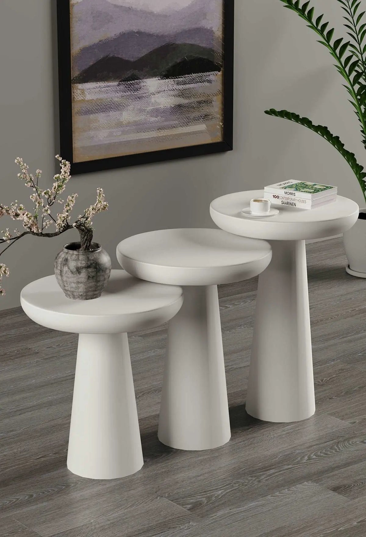 Vera White Mushroom Round Nested & Side Table    